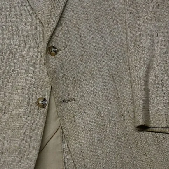 Vtg Bespoke USA Made 40L Beige Ivory Silk‎ Tweed Mens Blazer Sport Coat Jacket